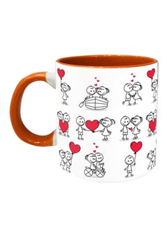 Cute Couple Doodle With Hearts Printed Coffee Mug Orange/White/Black