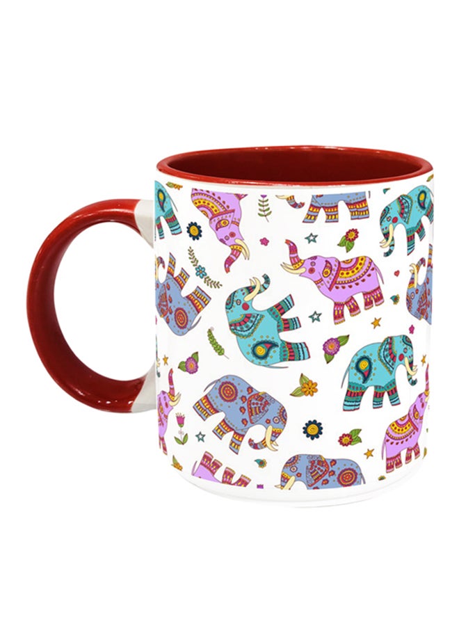 Elephant Doodle Printed Coffee Mug Red/White/Pink