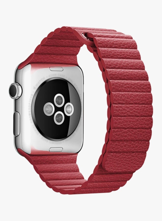Smart Band - Leather Replacement Band For Apple Watch Series 3/2/1 Red - Image 1