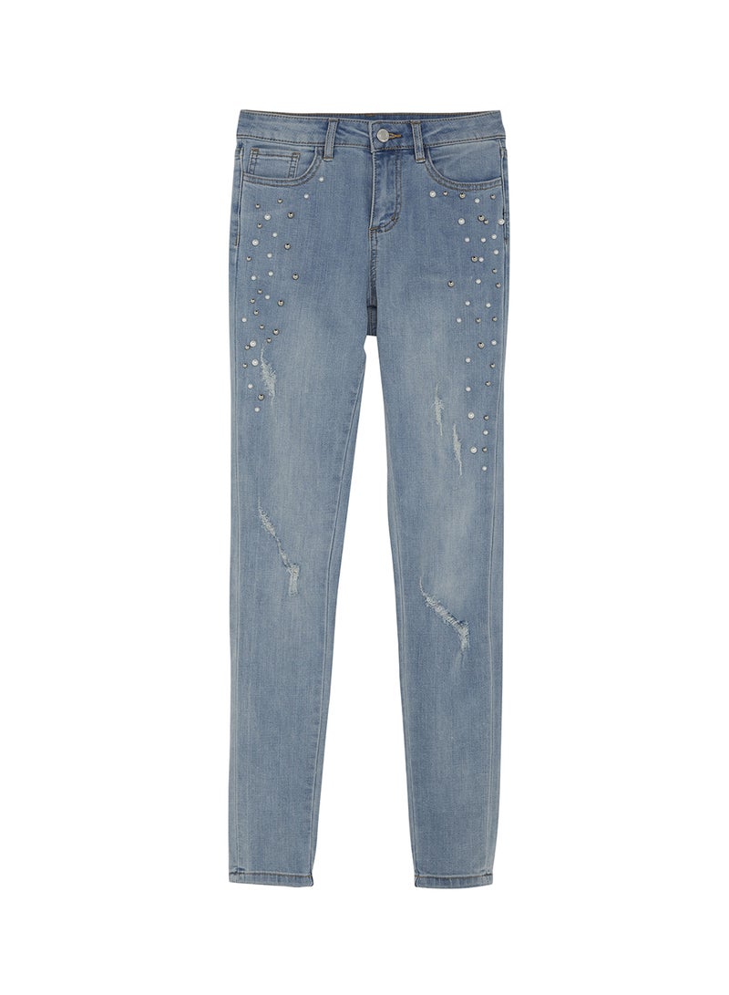 BRAVE SOUL - Jewel Embellished Jeans Light Blue - Image 1