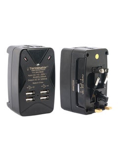 Terminator Universal Socket Multi Pin Travel Adapter With 4USB Charging Sockets 5V3.2A Black  - Image 2