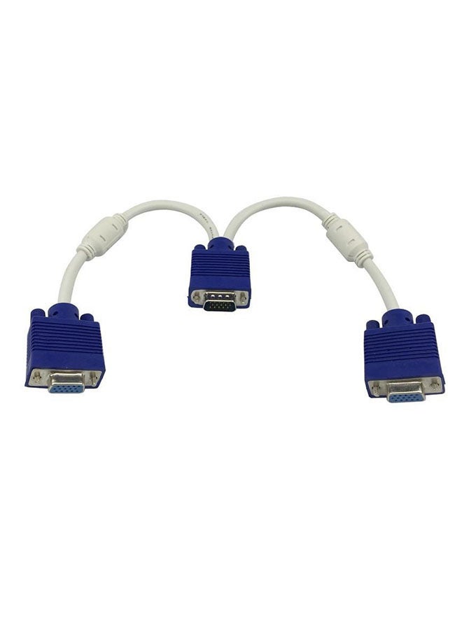2B Female To Male VGA Y Splitter Cable For PC TV Monitor White/Blue