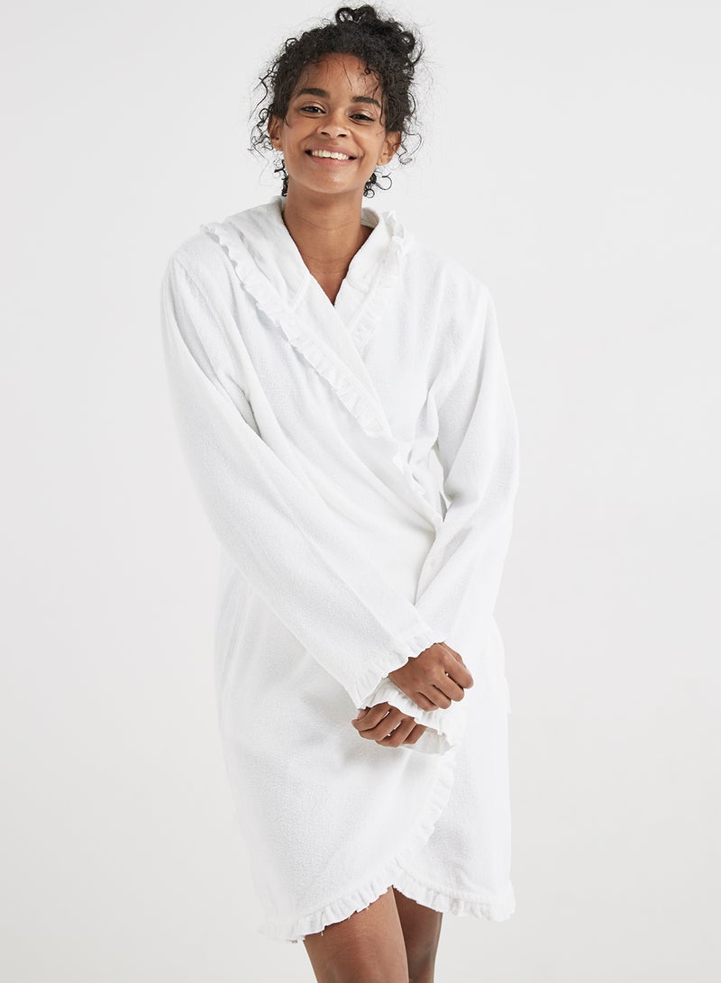 رداء استحمام ماليكا بغطاء للرأس أبيض - Image 2