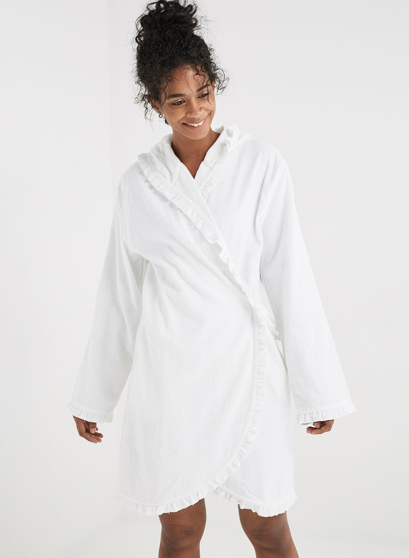 رداء استحمام ماليكا بغطاء للرأس أبيض - Image 3