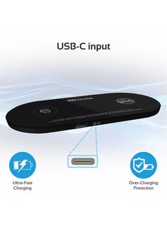 PROMATE Qi Wireless Charger Pad, 10W Ultra-Slim Dual Qi Charging station with Anti-Slip Surface, USB Type-C Input, Over Charging Protection and USB Charging Port for Apple Watch and Qi-Enabled Smartphones, AuraBase-2 Black Black  - Image 2