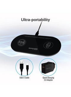 PROMATE Qi Wireless Charger Pad, 10W Ultra-Slim Dual Qi Charging station with Anti-Slip Surface, USB Type-C Input, Over Charging Protection and USB Charging Port for Apple Watch and Qi-Enabled Smartphones, AuraBase-2 Black Black  - Image 3
