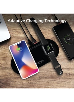PROMATE Qi Wireless Charger Pad, 10W Ultra-Slim Dual Qi Charging station with Anti-Slip Surface, USB Type-C Input, Over Charging Protection and USB Charging Port for Apple Watch and Qi-Enabled Smartphones, AuraBase-2 Black Black  - Image 4