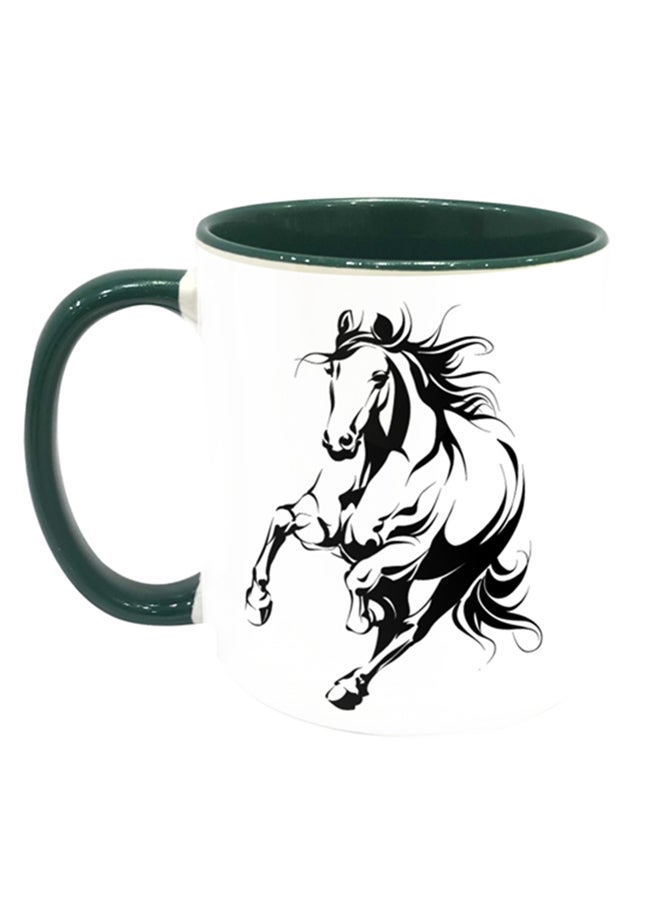 Horse Printed Coffee Mug White/Dark Green/Black