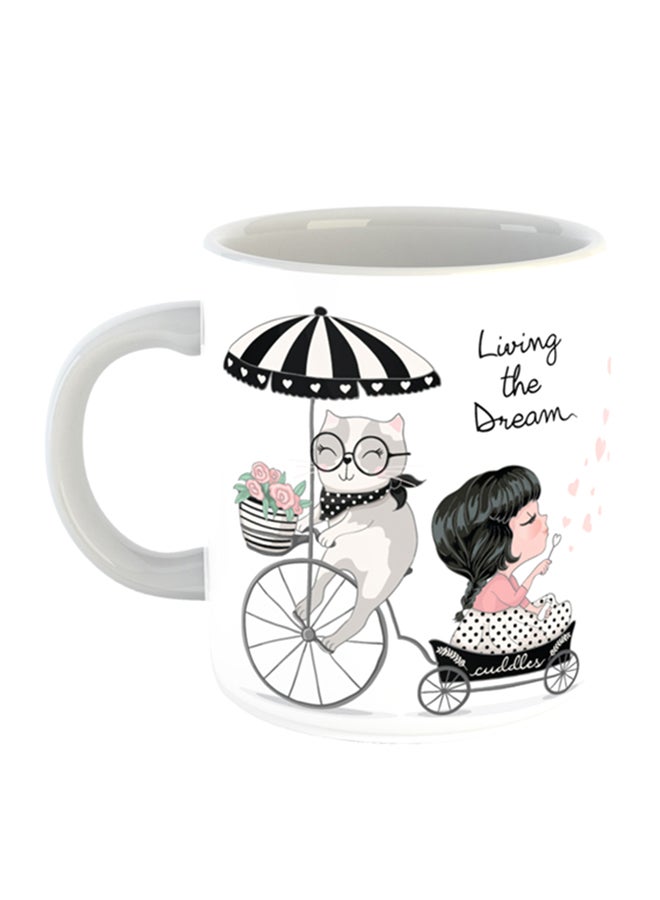 إمبريس قدح قهوة مطبوع عليه عبارة "Living The Dream" أبيض/أسود/وردي 