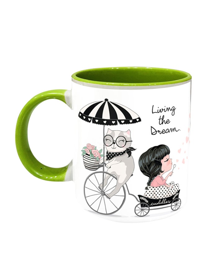 إمبريس قدح قهوة مطبوع عليه عبارة "Living The Dream" أخضر/أسود/أبيض