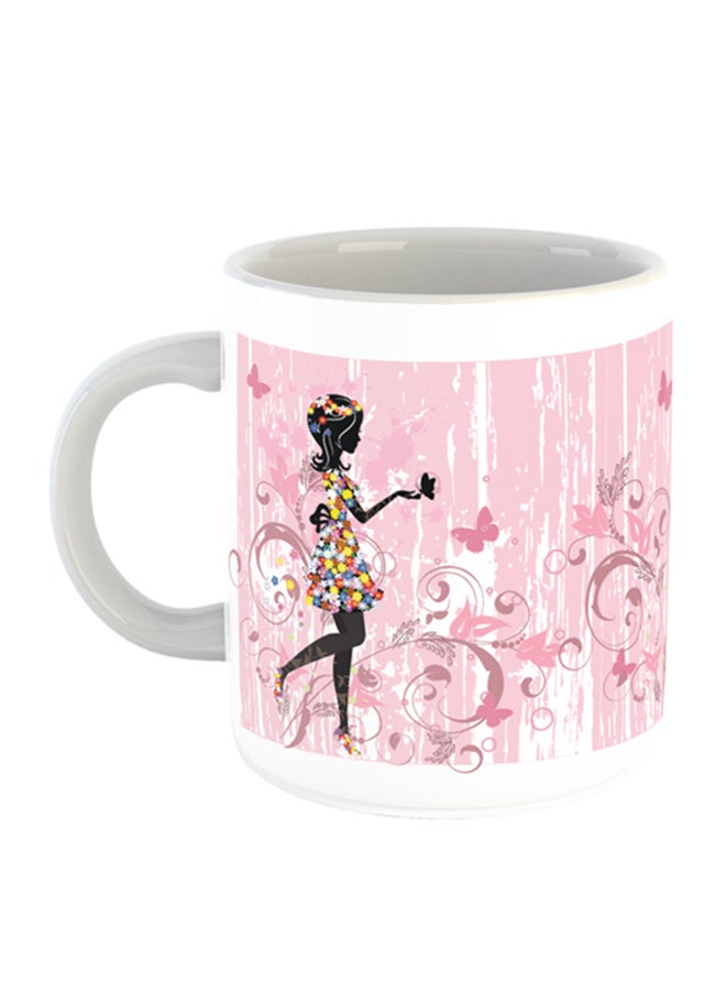 Flower Girl Design Printed Mug White/Pink
