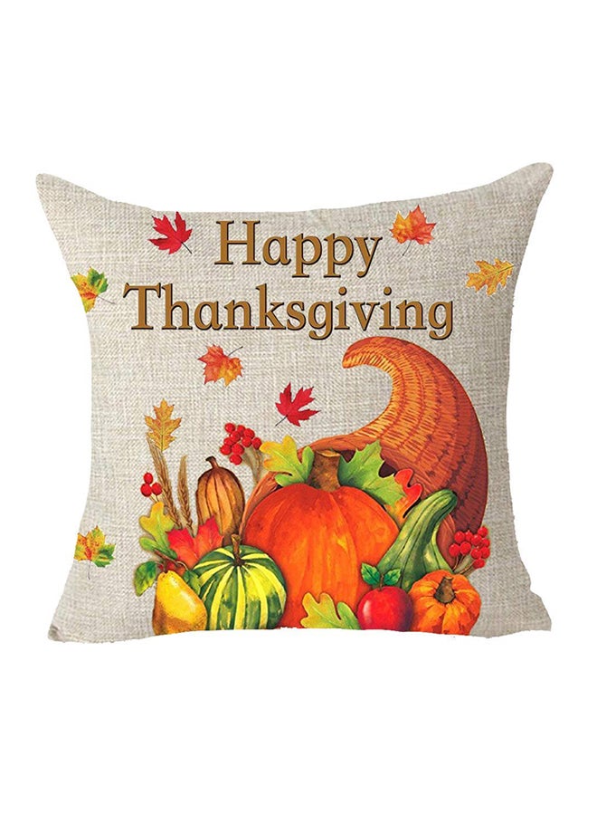 Happy Thanksgiving Decorative Pillow Cover cotton Beige 18x18inch  - Image 1
