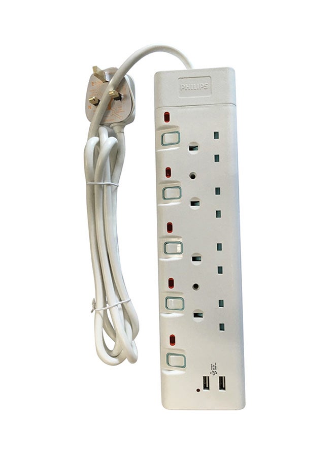 Philips 4-Outlet Extension Socket With 2 Usb Interface and Individual Switch White/Blue/Red