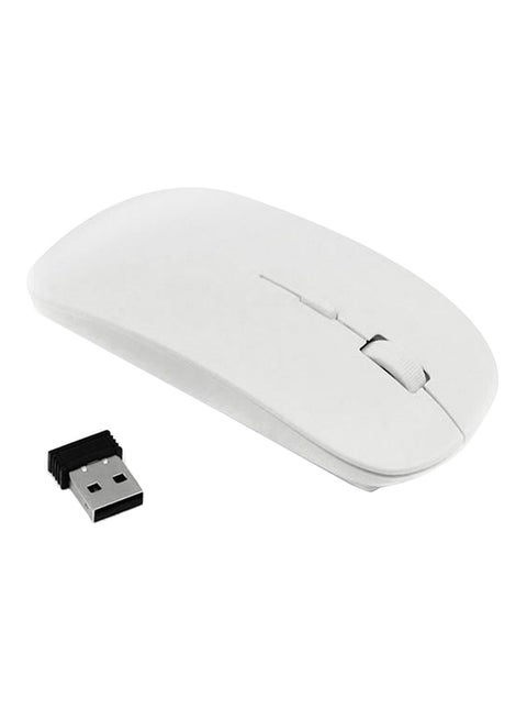 ماوس لاسلكي نحيف الهيكل مزود بجهاز استقبال USB يعمل بالبلوتوث وتقنية النانو أبيض