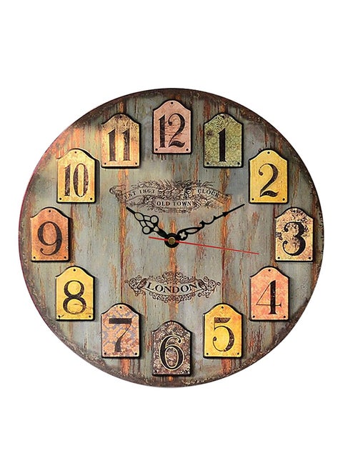 Round Analog Wall Clock Multicolour 30x30centimeter