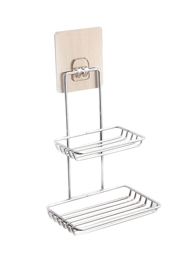 Double Layers Bathroom Soap Holder With Magic Sticker Silver 