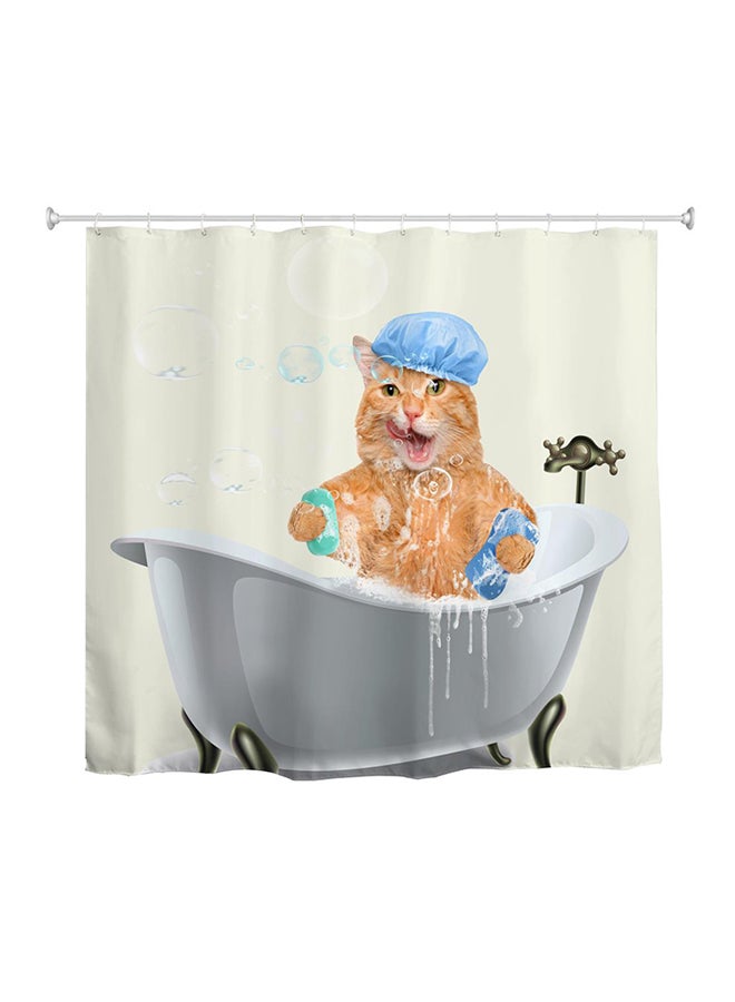 Cat Bath 3D Printed Shower Curtain Silver/Black 199.00 x 180.00 x 0.10cm - Image 1