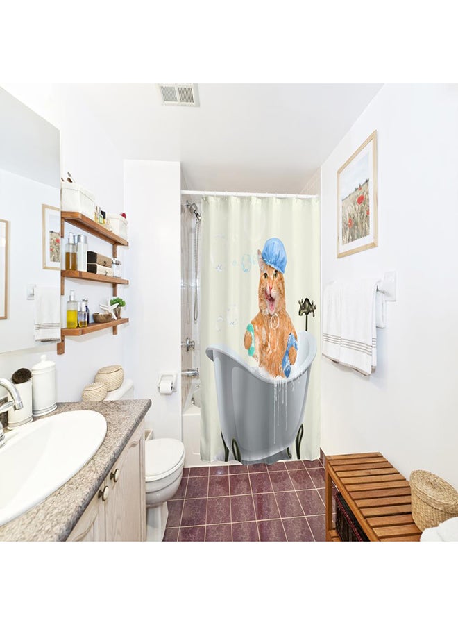 Cat Bath 3D Printed Shower Curtain Silver/Black 199.00 x 180.00 x 0.10cm - Image 3