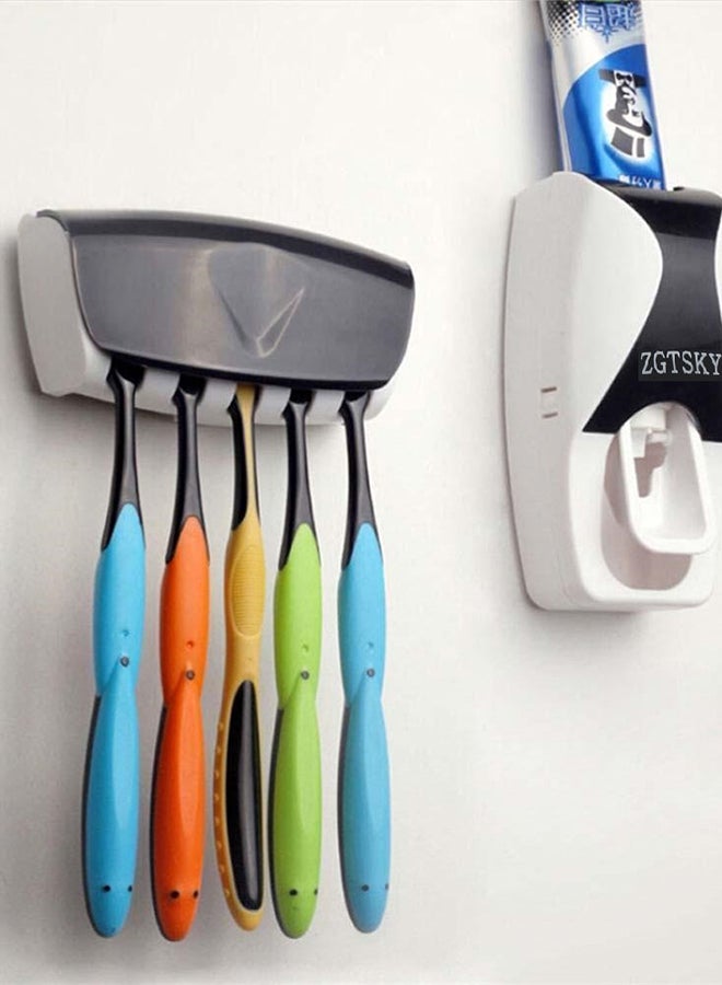 موزع معجون أسنان جداري وحامل فراشي أسنان أسود 5.91 x 2.17 , 5.12 x 2.17سم - Image 5