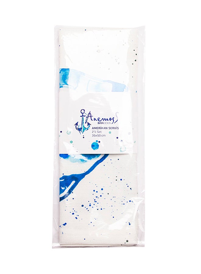Biggdesign 2-Pieces Anemoss Wave Printed Place Mat Blue/White 50x35cm  - Image 3