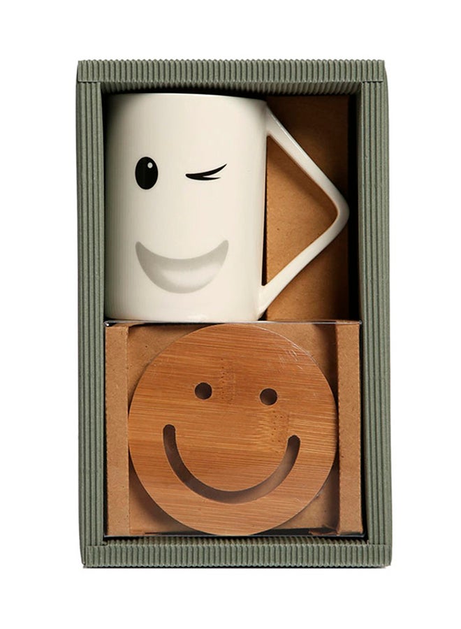 Biggdesign Smiley Wink Face Mug And Coaster Set White/Brown 43x40.5cm - Image 2