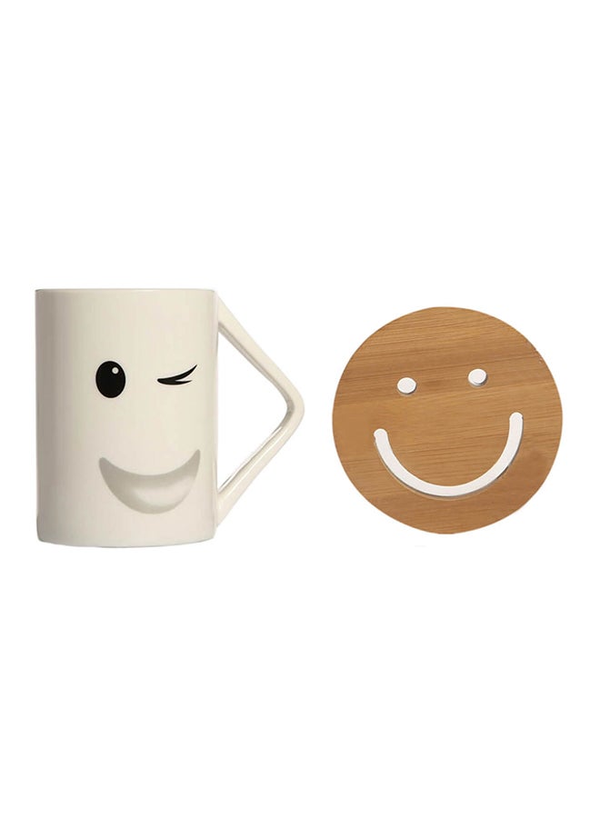 Biggdesign Smiley Wink Face Mug And Coaster Set White/Brown 43x40.5cm - Image 1