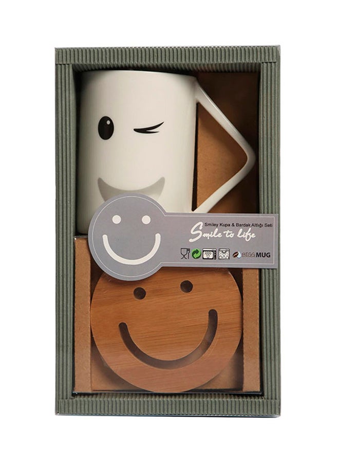 Biggdesign Smiley Wink Face Mug And Coaster Set White/Brown 43x40.5cm - Image 3