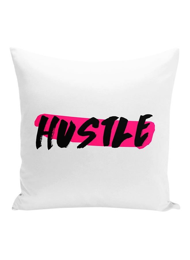 وسادة مزينة بالترتر ونمط مطبوع لكلمة "Hustle" أبيض/أسود/وردي 16x16بوصة - Image 1