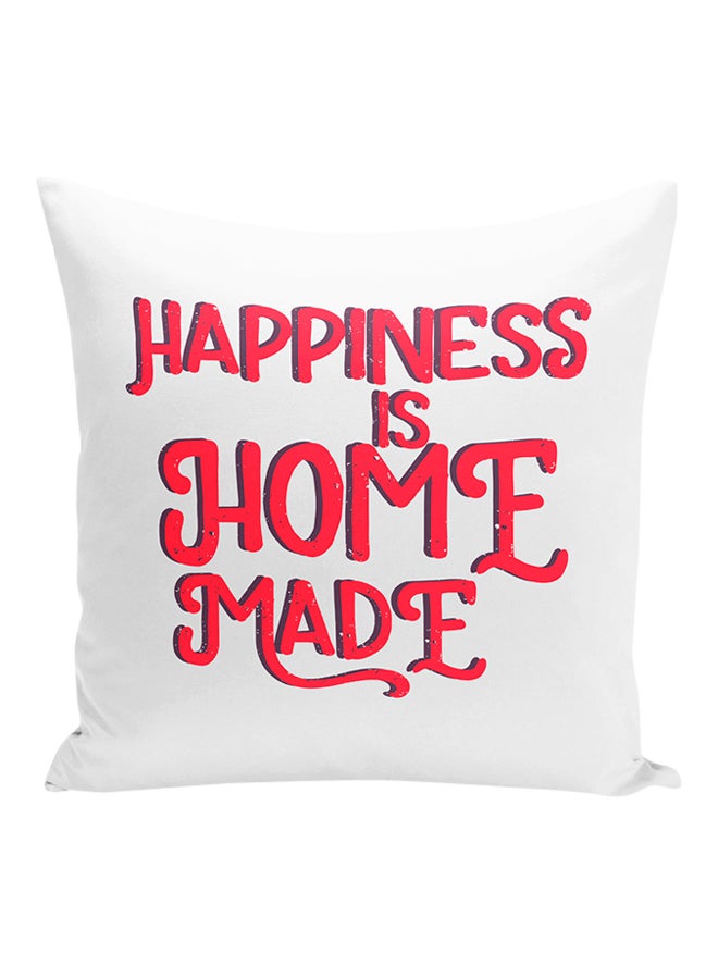 وسادة زينة لحفلة الإنتقال لبيت جديد مطبوعة بعبارة "Happiness is Home Made" أبيض/أحمر 16x16بوصة - Image 1