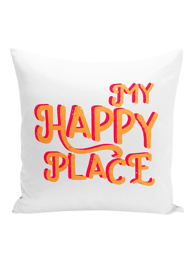 وسادة للزينة مطبوعة بعبارة "My Happy Place" تعبر عن المنزل أبيض/أحمر/برتقالي 16x16بوصة - Image 1