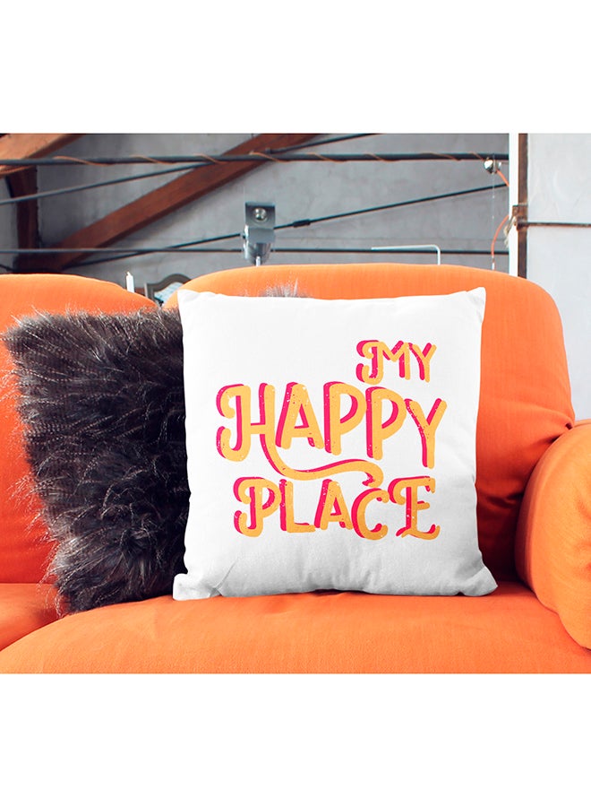 وسادة للزينة مطبوعة بعبارة "My Happy Place" تعبر عن المنزل أبيض/أحمر/برتقالي 16x16بوصة - Image 3