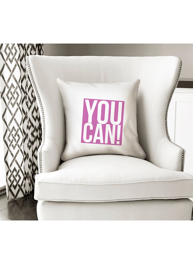 وسادة للديكور مطبوع عليها العبارة التحفيزية "You Can" أبيض/أرجواني 16x16بوصة - Image 2