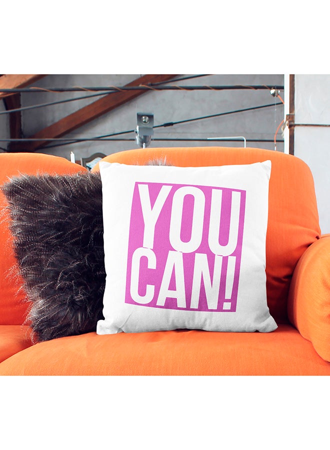 وسادة للديكور مطبوع عليها العبارة التحفيزية "You Can" أبيض/أرجواني 16x16بوصة - Image 3