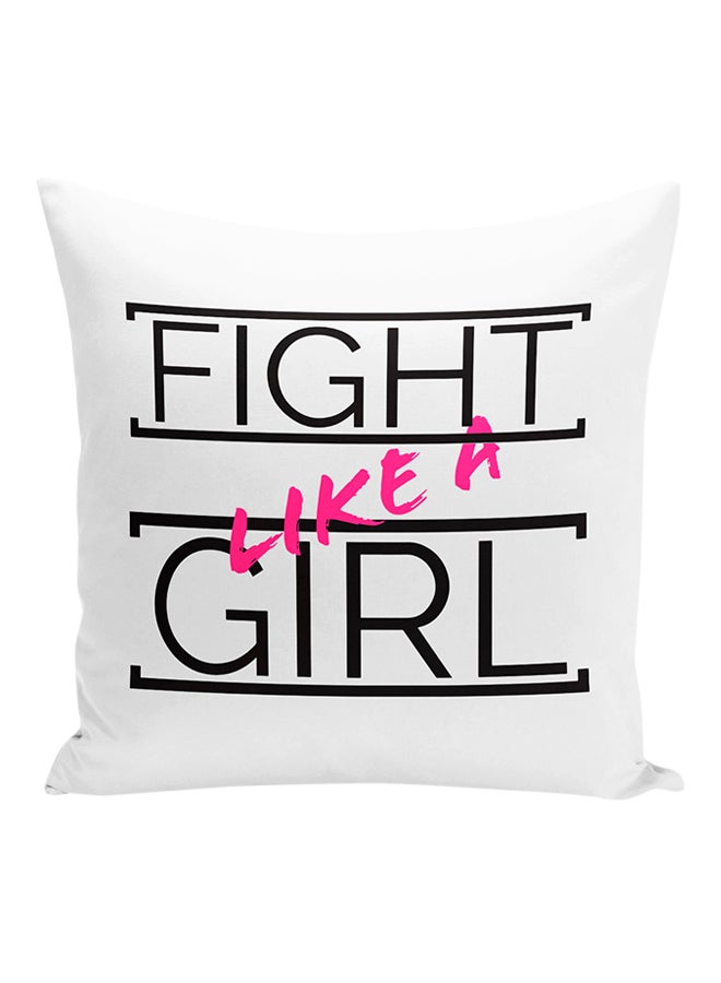 وسادة زينة بطبعة إقتباس Fight Like A Girl أبيض/أسود/وردي 16x16بوصة - Image 1