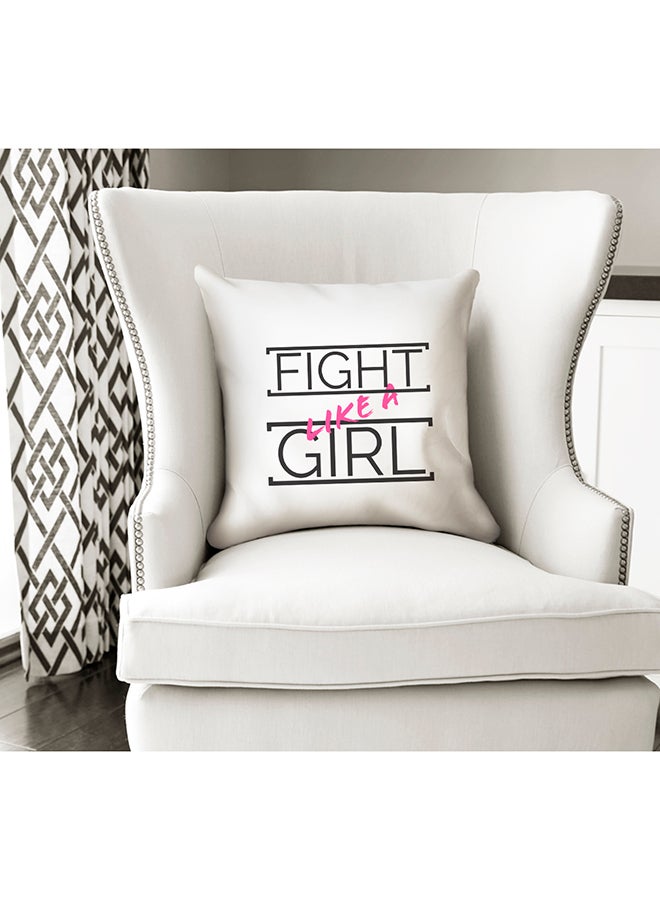 وسادة زينة بطبعة إقتباس Fight Like A Girl أبيض/أسود/وردي 16x16بوصة - Image 2