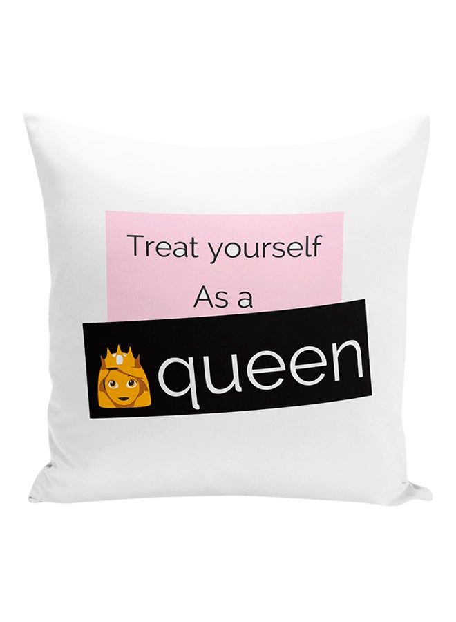 Treat Yourself As A Queen Printed Decorative Pillow White/Black/Pink 16x16inch - Image 1