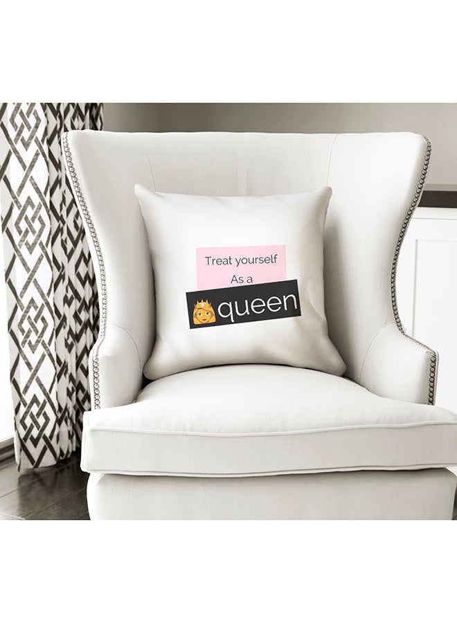 Treat Yourself As A Queen Printed Decorative Pillow White/Black/Pink 16x16inch - Image 2