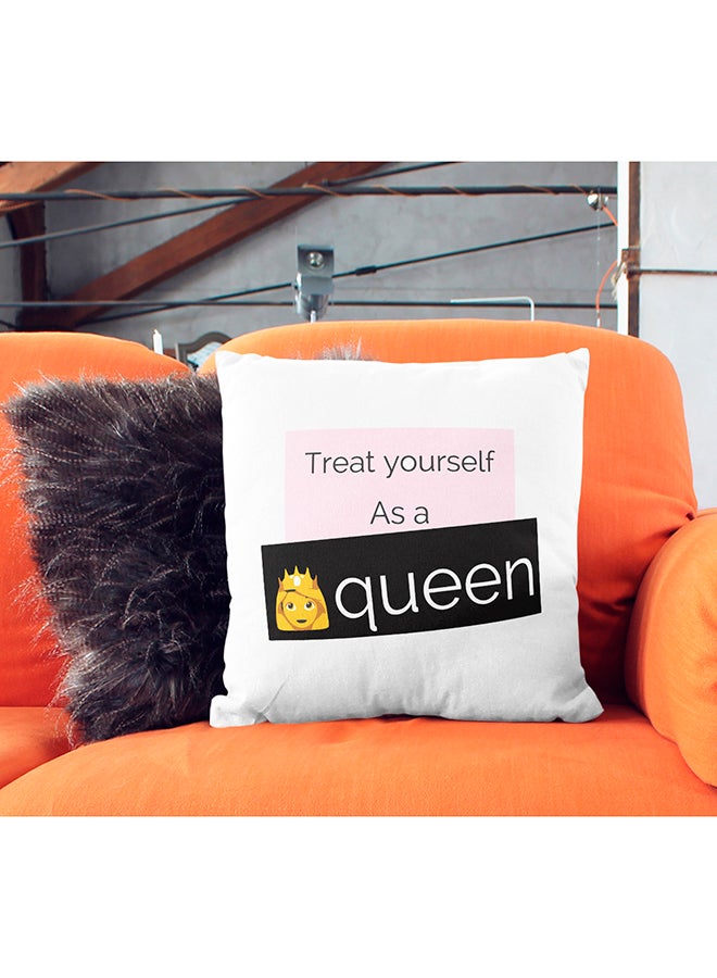 Treat Yourself As A Queen Printed Decorative Pillow White/Black/Pink 16x16inch - Image 3