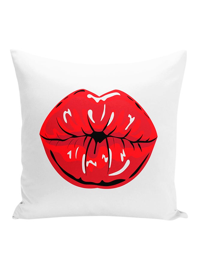 Lips Printed Decorative Pillow White/Red/Black 16x16inch - Image 1