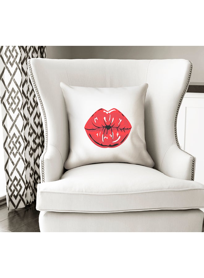Lips Printed Decorative Pillow White/Red/Black 16x16inch - Image 2