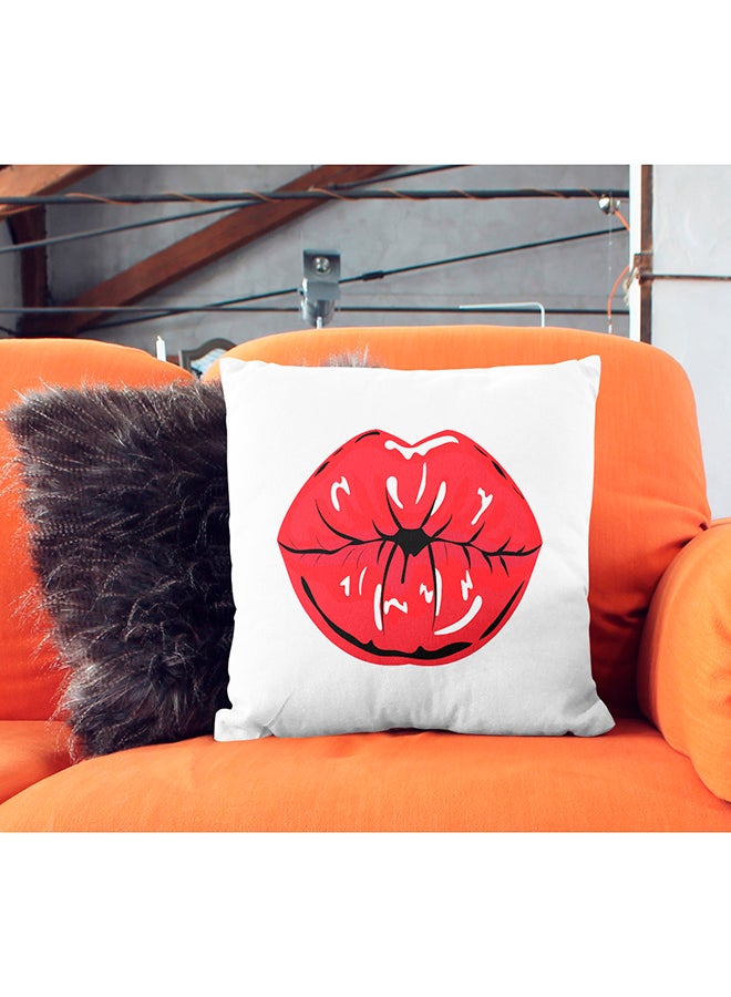 Lips Printed Decorative Pillow White/Red/Black 16x16inch - Image 3