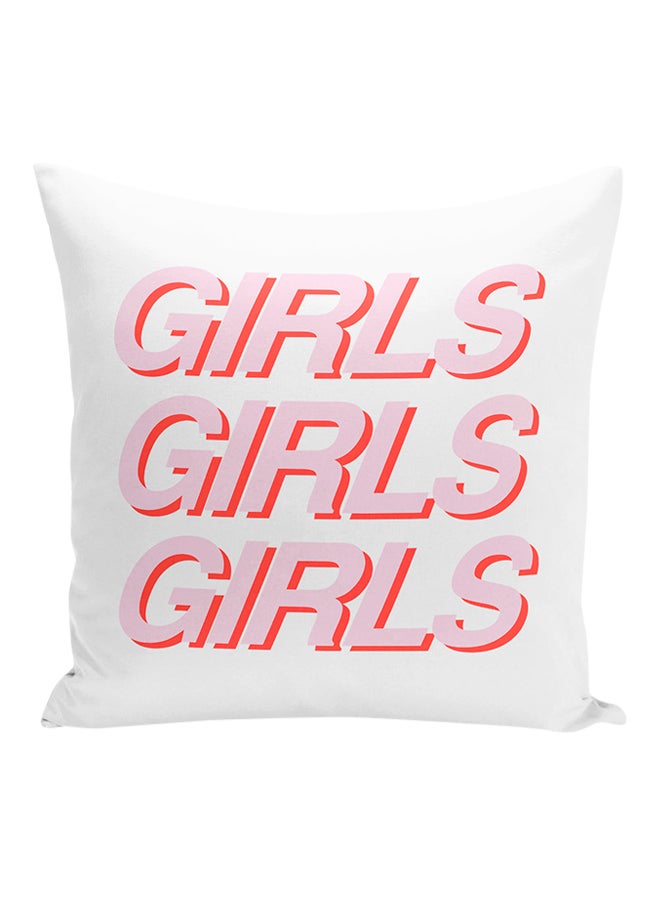 وسادة زينة بطبعة "Girls Girls Girls" أبيض/أحمر 16x16بوصة - Image 1