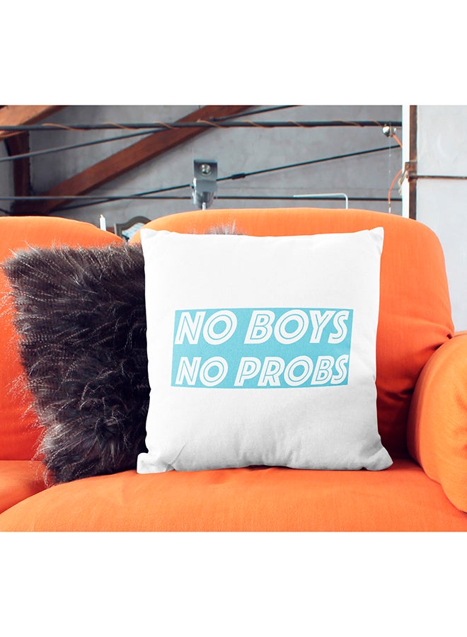 وسادة زينة بنمط مطبوع لعبارة "No Boys No Probs" أبيض/أزرق 16x16بوصة - Image 3