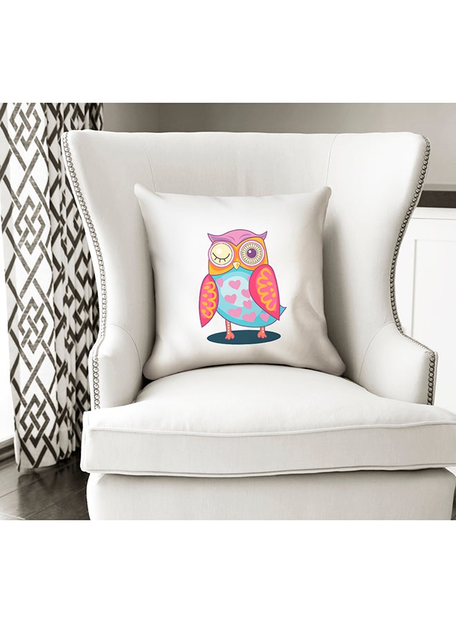 Winking Owl Heart Love Decorative Pillow White/Pink/Blue 16x16inch - Image 2