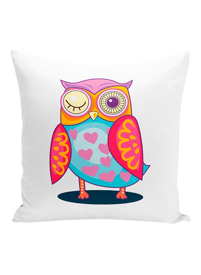 Winking Owl Heart Love Decorative Pillow White/Pink/Blue 16x16inch - Image 1