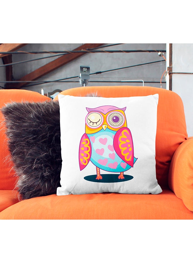 Winking Owl Heart Love Decorative Pillow White/Pink/Blue 16x16inch - Image 3