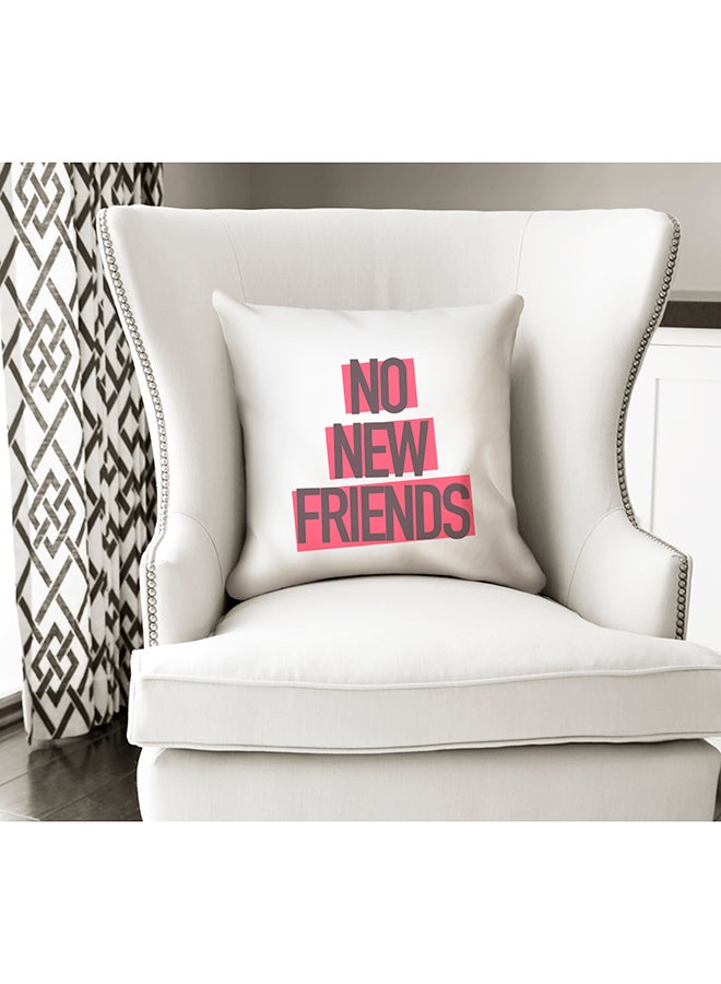 وسادة زينة بنمط مطبوع لعبارة "No New Friends" أبيض/أحمر/أسود 16x16بوصة - Image 2