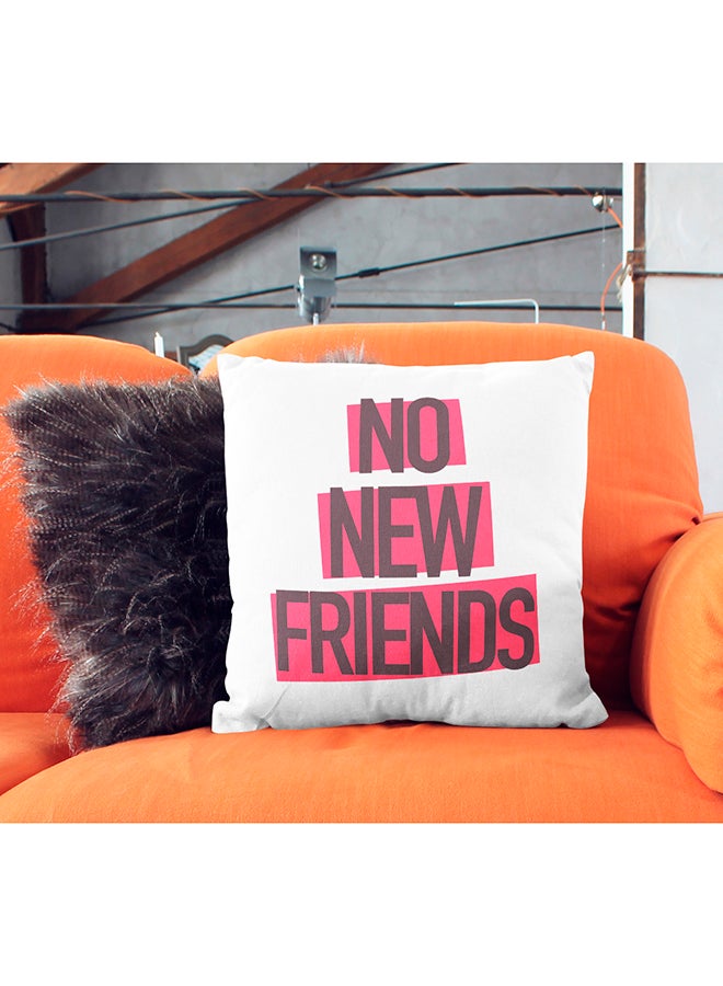وسادة زينة بنمط مطبوع لعبارة "No New Friends" أبيض/أحمر/أسود 16x16بوصة - Image 3