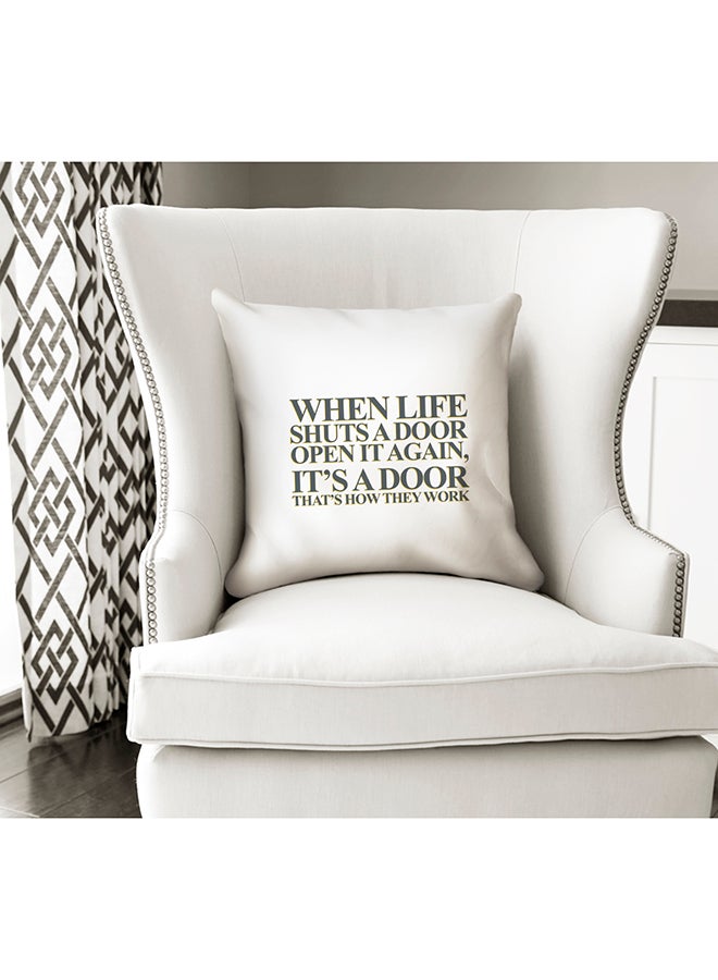 When Life Shuts A Door Open It Words Of Wisdom Decorative Pillow White/Black/Yellow 16x16inch - Image 2