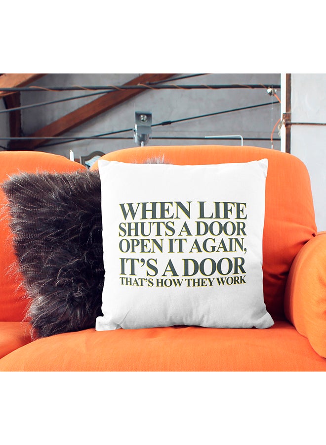 When Life Shuts A Door Open It Words Of Wisdom Decorative Pillow White/Black/Yellow 16x16inch - Image 3